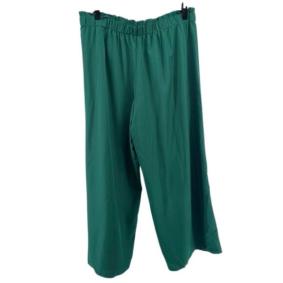 Emerald Green Pull-On Paperbag Waist Wide Leg Pants 4XL High Rise Lightweight - Picture 2 of 10